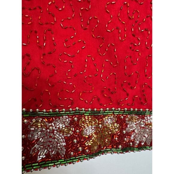 Vintage Laurence Kazer Silk beaded red formal cardigan Jacket Coat hoilday large - Picture 11 of 12